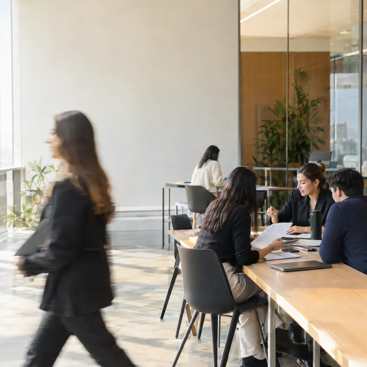 Job interview at an office table, with documents laid out