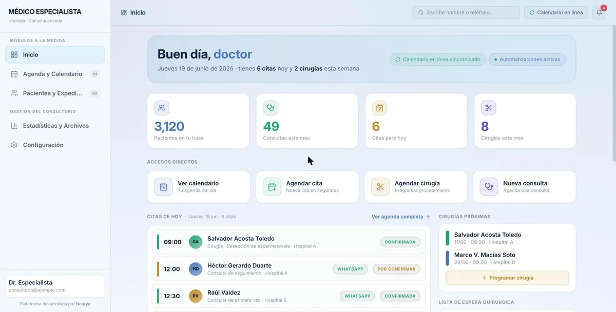 Pantalla de la demo: El día del consultorio