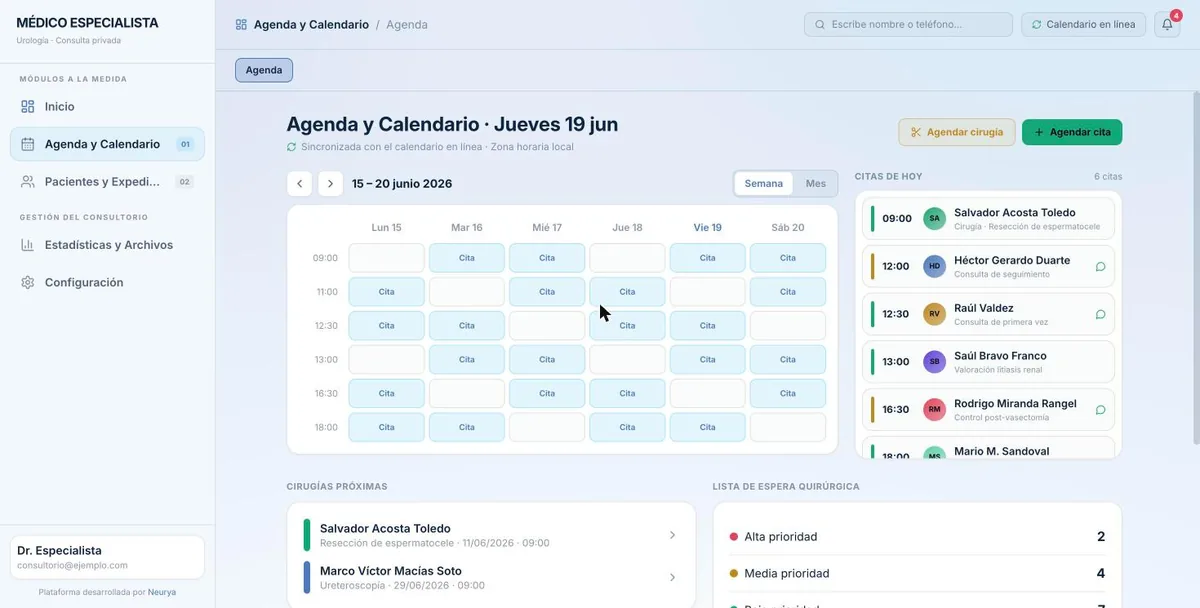 Pantalla de la demo: Agenda de las dos sedes