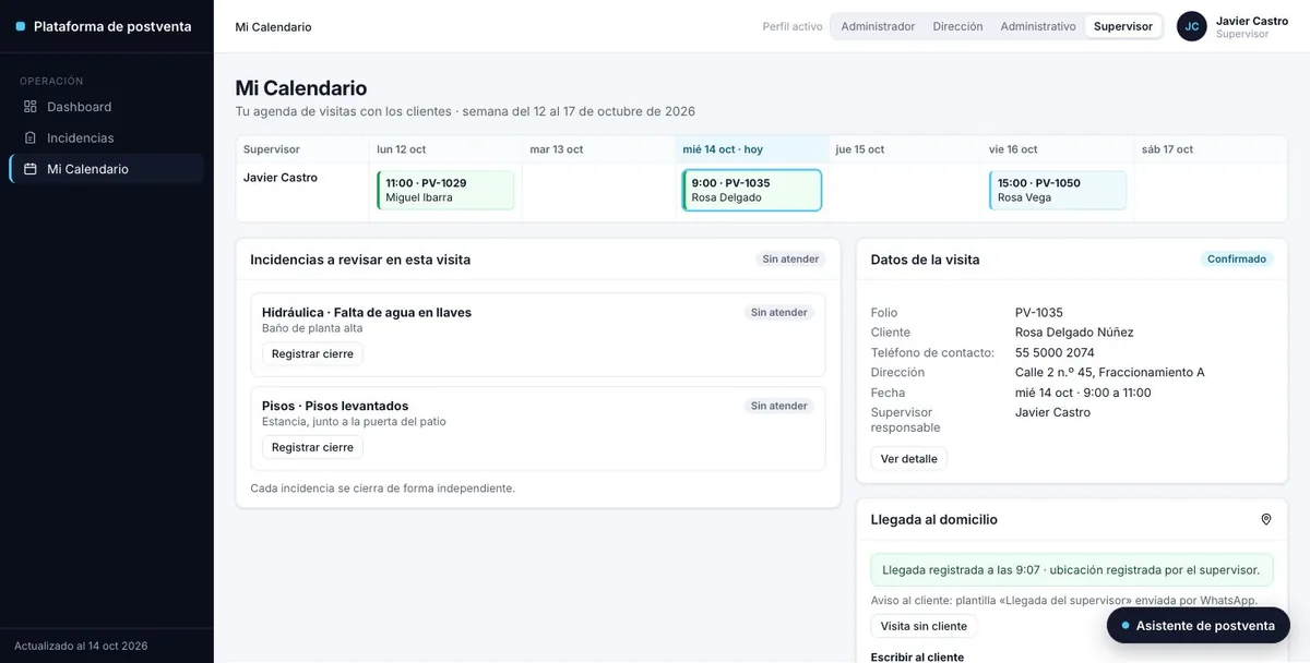 Pantalla de la demo: La visita del supervisor