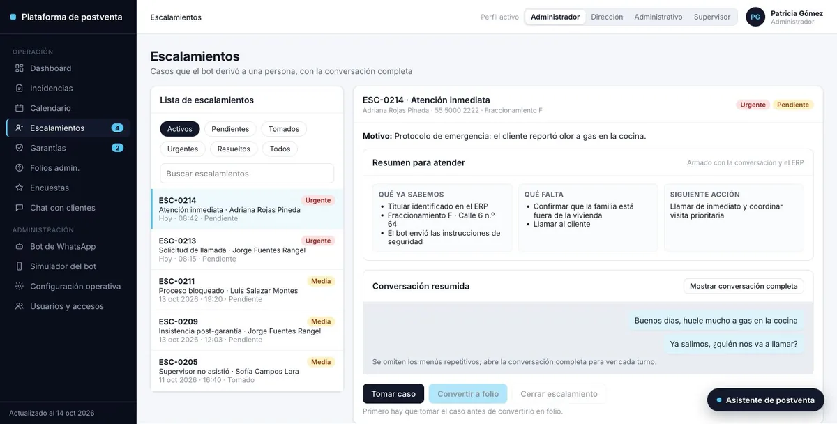 Pantalla de la demo: Casos que toma una persona