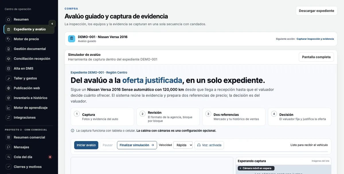 Pantalla de la demo: Avalúo guiado